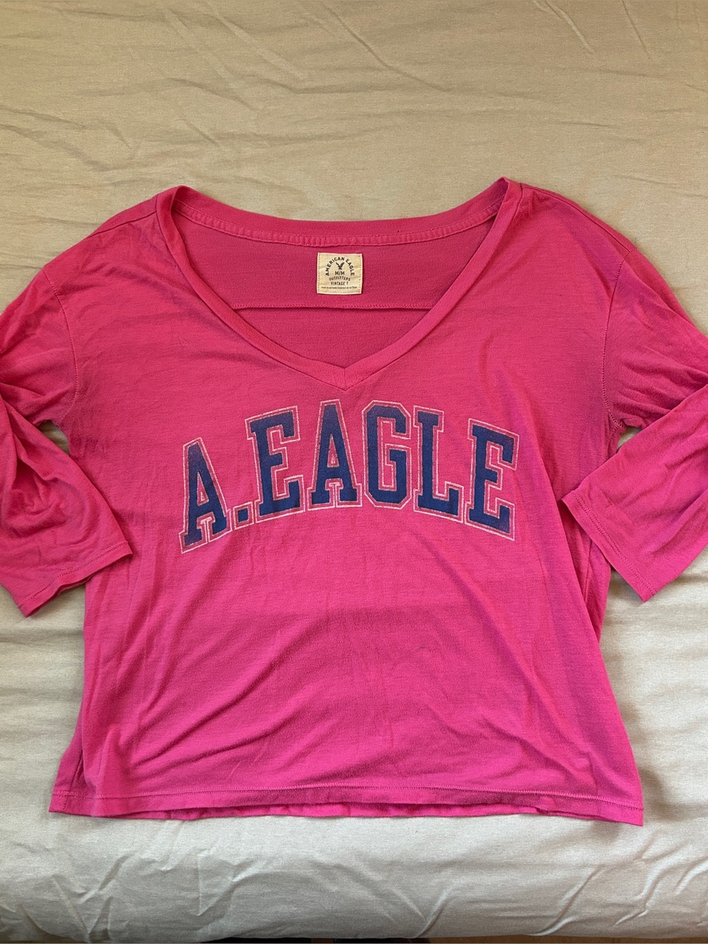 Y2K A.E Women's Pink V-Neck Logo Tee